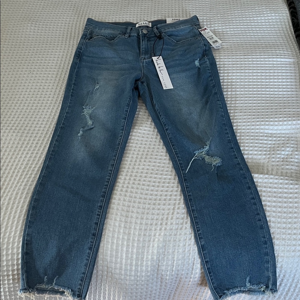 Nicole Miller Distressed High Rise Ankle Slim Jeans